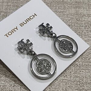 Tory Burch Silver Logo Circle Earrings